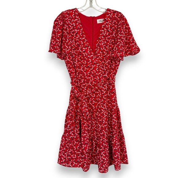 Eliza J Red Dress V-Neck Flutter Sleeve Fit and Flare 8 - Picture 10 of 10